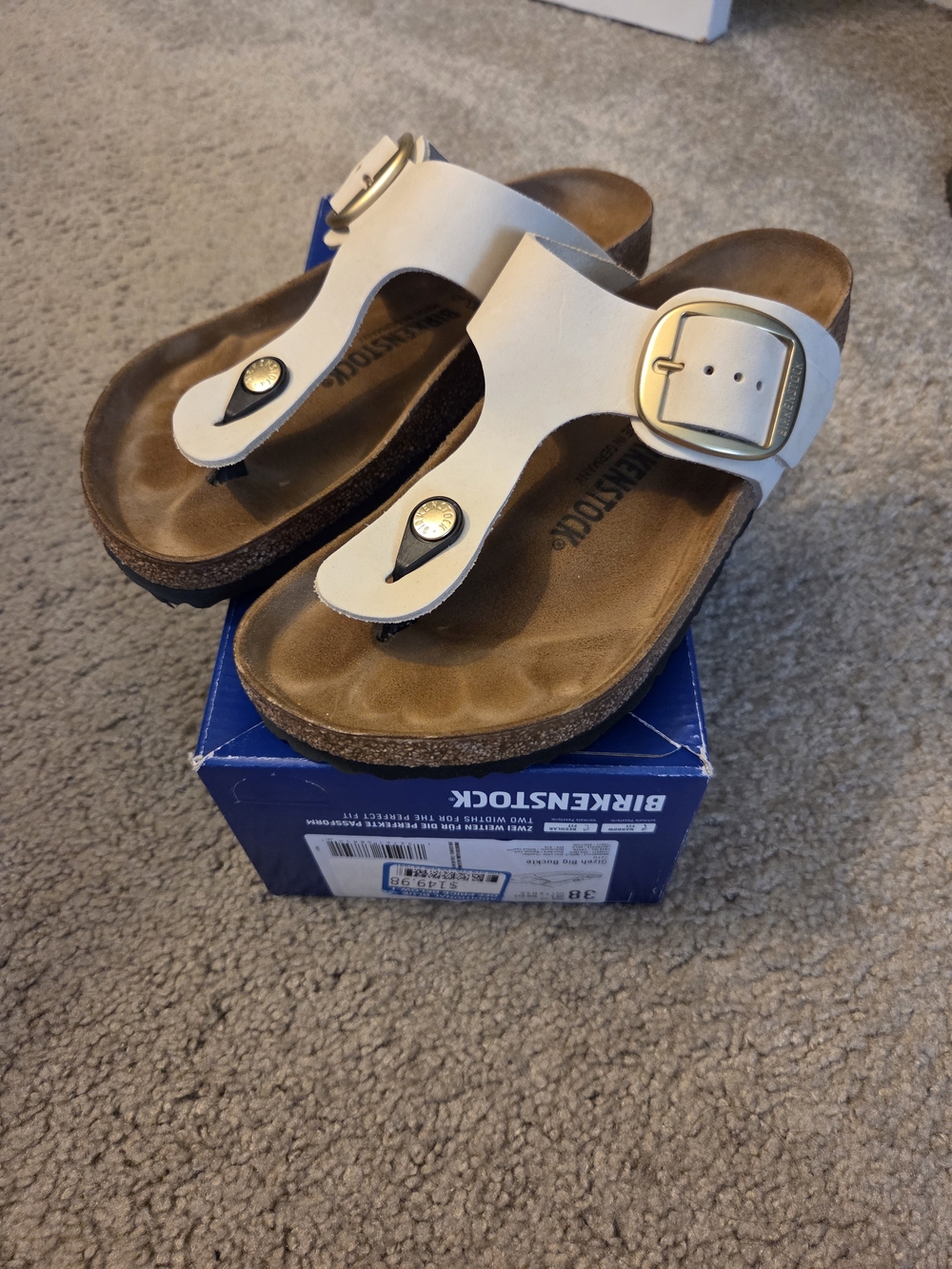 Birkenstock Womens Cream/Ecru Thong Sandals with Buckle